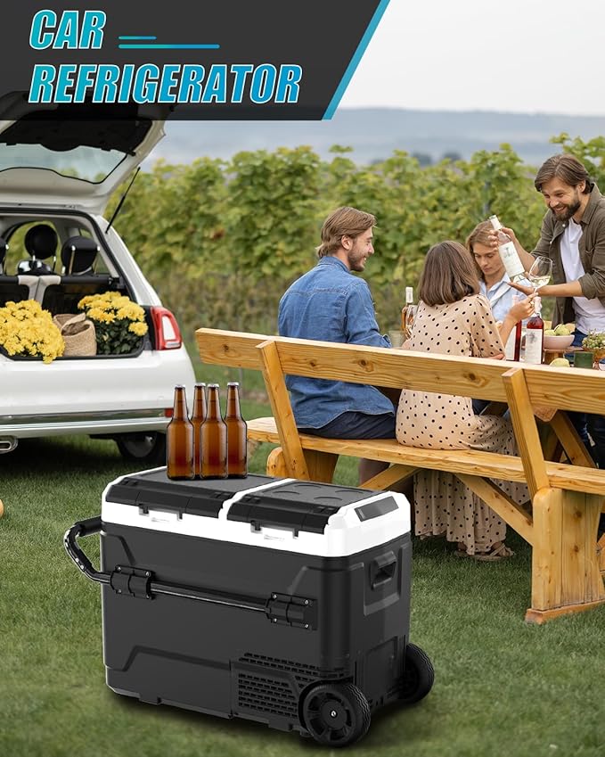 Electric Cooler with Battery 12V 52 Quart Car Refrigerator Dual Zone Dual Door