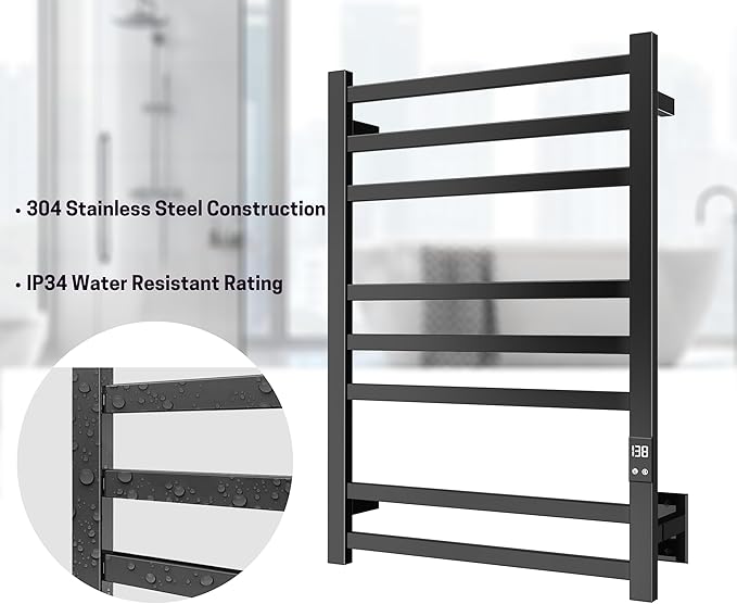 8-Bar Electric Heated Towel Warmer, Fast Heating