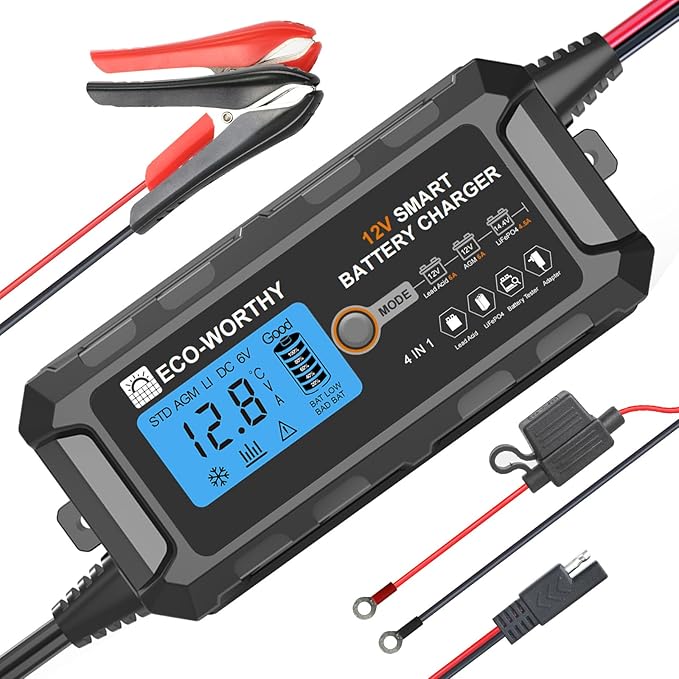 ECO-WORTHY 12V 5A Automatic Smart Battery Charger and Maintainer LCD Display