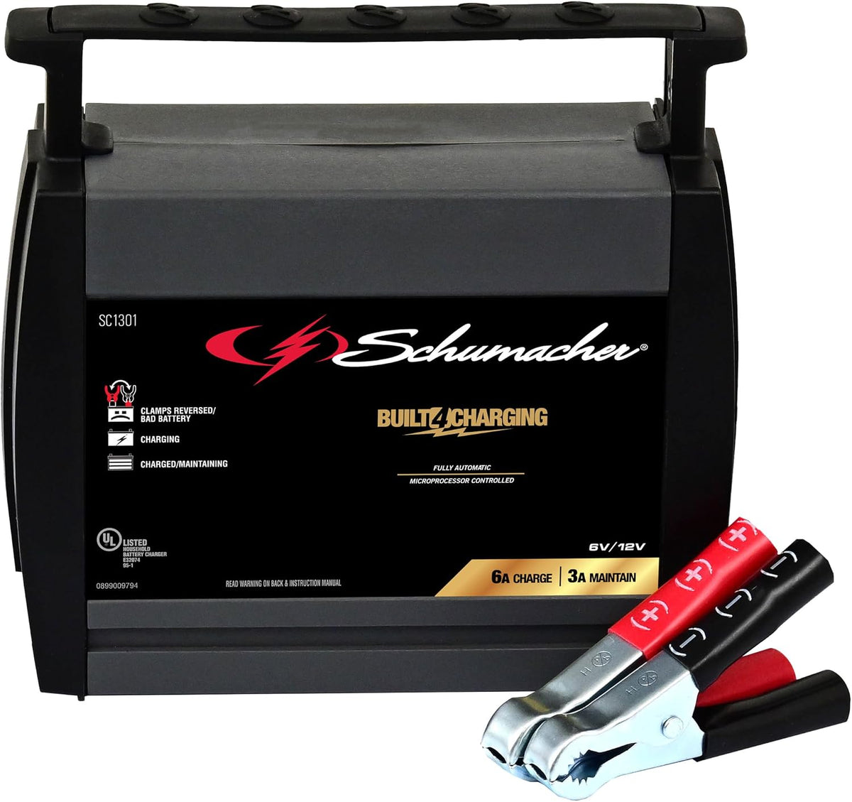 Schumacher Electric Battery Charger and Maintainer, SC1301, 3-in-1, Fully Automatic, 6 Amps, 6 Volt, 12 Volt, for Car, Power Sport, Truck, and Marine Batteries