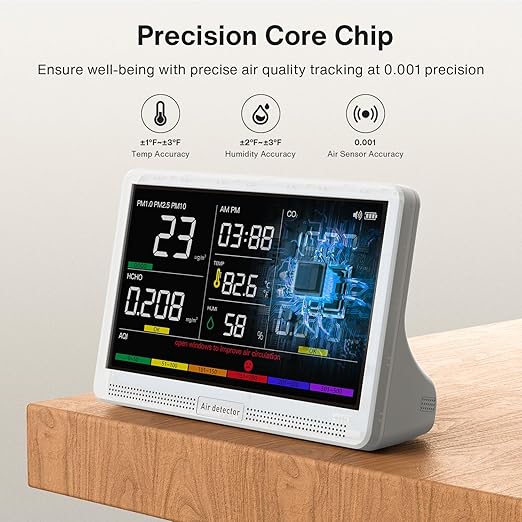Upgrade Extended 12-Hour Battery Life 16 in 1 Air Quality Monitor Indoor
