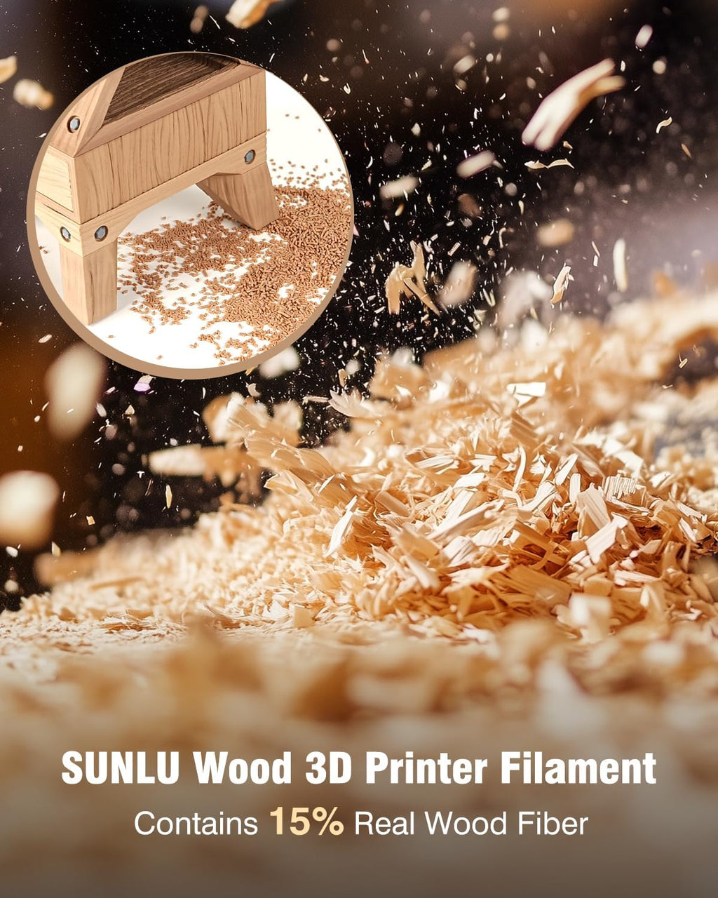 sunlu real wood fiber pla filament, 4kg in, close-up detail