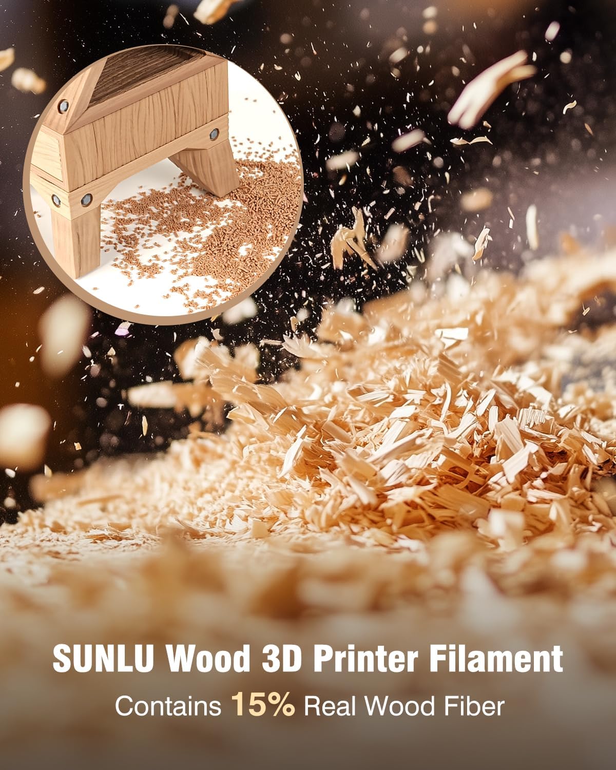 sunlu real wood fiber pla filament, 4kg in, close-up detail