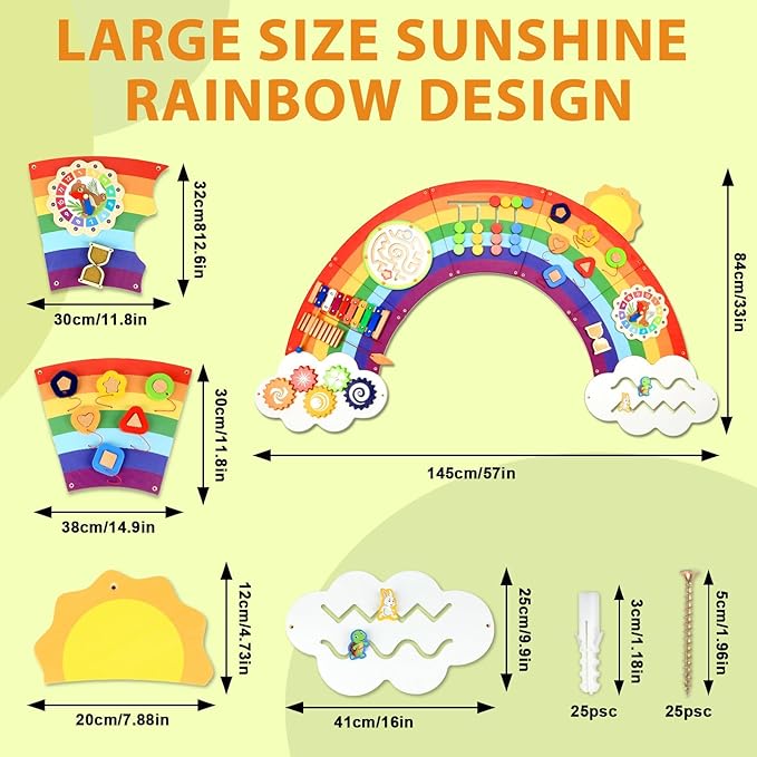 5FT Large Sunshine Rainbow Wooden Activity Wall Panel Christmas Gift