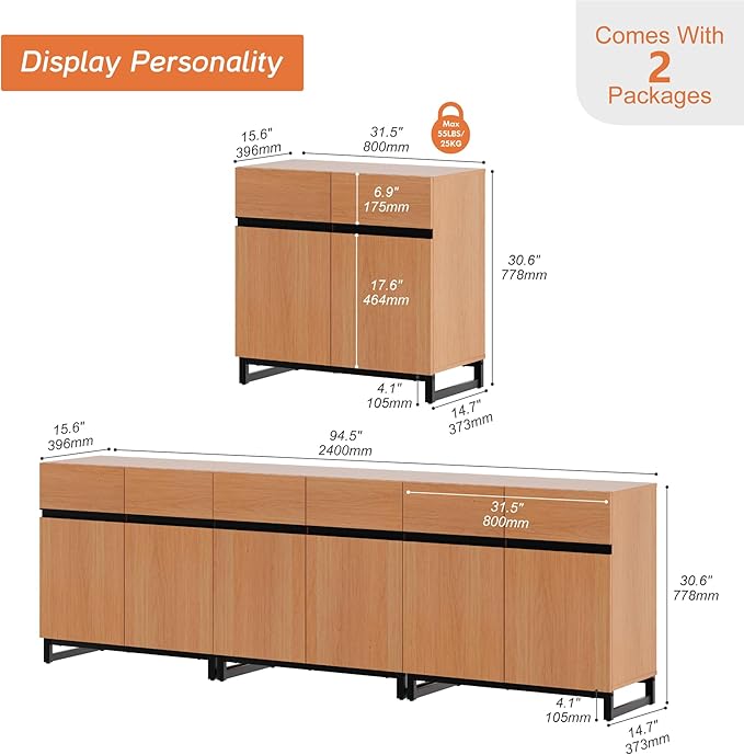 WAMPAT Modern TV Stand for TVs up to 110 inch, 3 in 1 Wood Entertainment Center