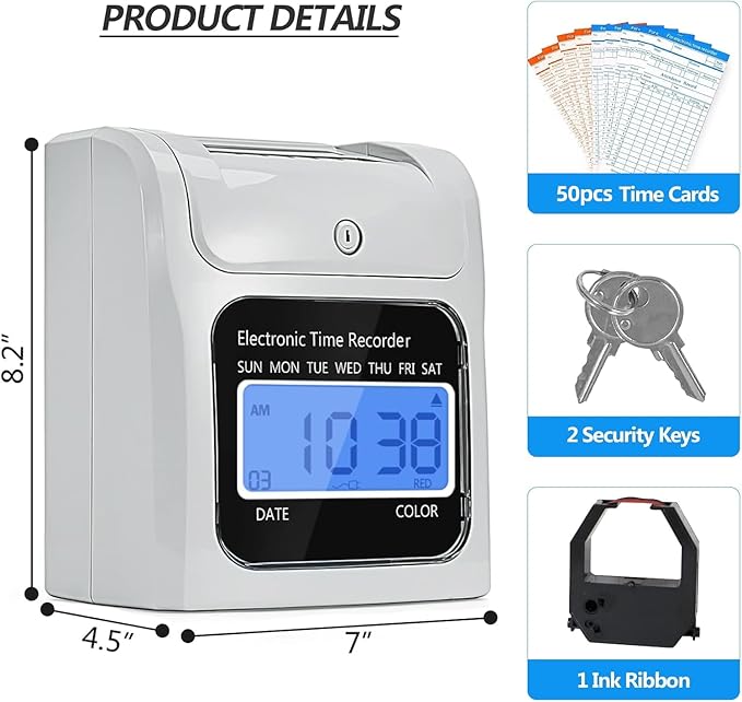 Employee Time Clocks for Small Business, Auto-Align Time Clock Punch Machine (50-Piece)
