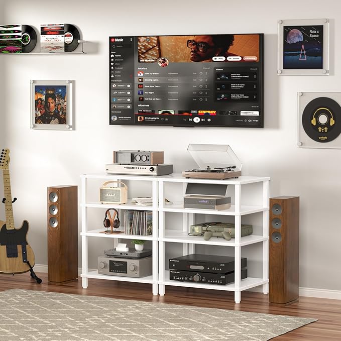 LELELINKY 4-Tier AV Media Player Stand Set of 2, Wooden TV Stand, Game Console