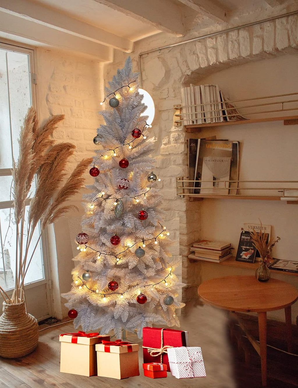 7ft Artificial Pencil Slim White Christmas Tree Halloween Xmas Tree