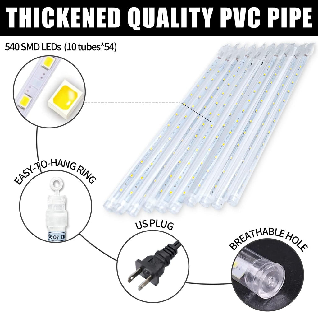 Purple Meteor Shower Lights, 10 Tube 540 LED 20 Inch Icicle Raindrop Lights for Halloween Tree Patio Garden Roof Eaves Outdoor Decor, Waterproof Plug (Can Connect 100 Sets)
