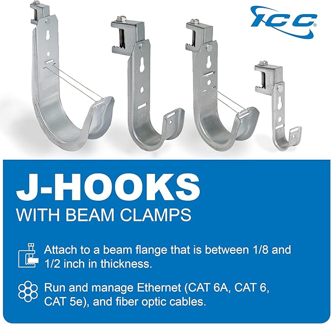 ICC Beam Clamp J Hook 2” with Retainer Clip (25-Pack)