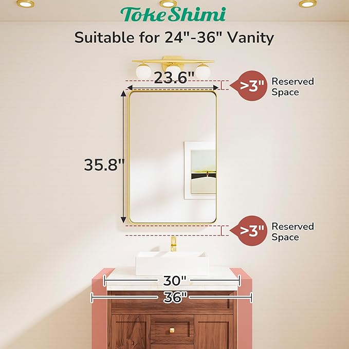 TokeShimi 24x36 Black Bathroom Mirror, Wall Mirror