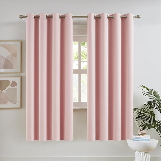DUALIFE Pink Curtains for Bedroom 72 Inch Length Room Darkening Curtain for (Set of 2)