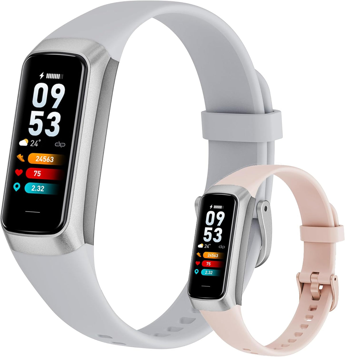 Fitness Tracker with Heart Rate/Blood Oxygen/Sleep Monitor, Step Counter IP68 with Calories/Pedometer,Smart Watches for Women/Men, 1.10''AMOLED Step Tracker for Android/iOS Phones (Grey)