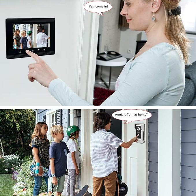 AMOCAM Video Intercom System, 7 Inches Monitor Wired Video Door Phone Doorbell