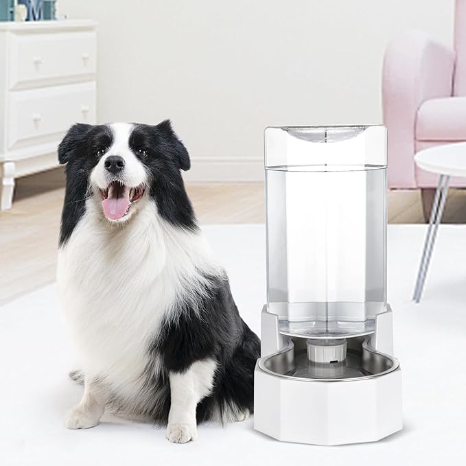 Sfozstra Automatic Pet Water Dispenser: 8L White Gravity Stainless Steel Water