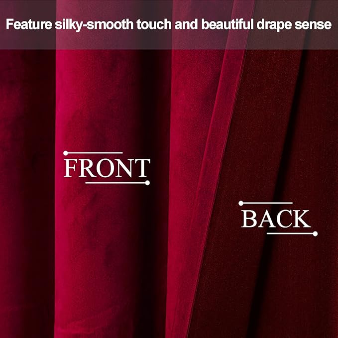 JIUZHEN Wine Red Velvet Curtains 96 inches Blackout Curtains