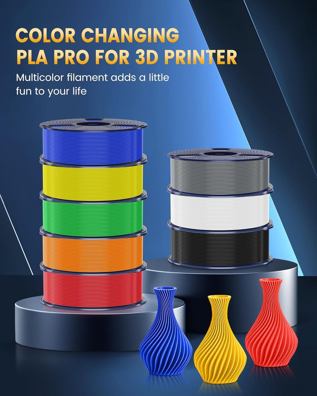 SUNLU PLA+2.0 3D Printer Filament, Multicolor Bundle, 8 Colors