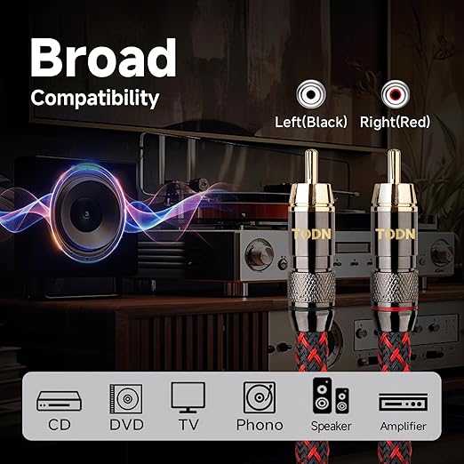 TODN Shielded RCA Audio Cables Audiophile Male to Male OFC RCA Stereo Cable