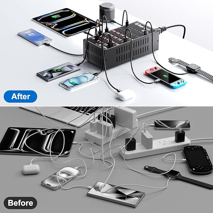300W USB Charging Station, 60 Port USB C Charger Block, USB Charger hub