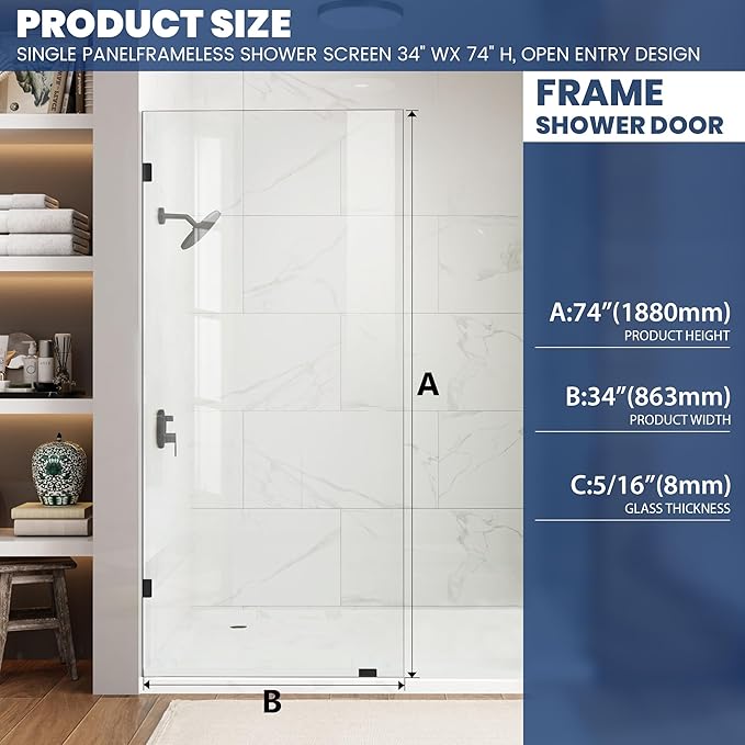 Bathroom Shower Glass Door 34 * 74"