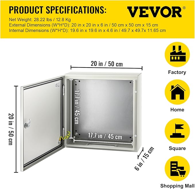 VEVOR NEMA Steel Enclosure, IP66 Waterproof & Dustproof, Outdoor/Indoor
