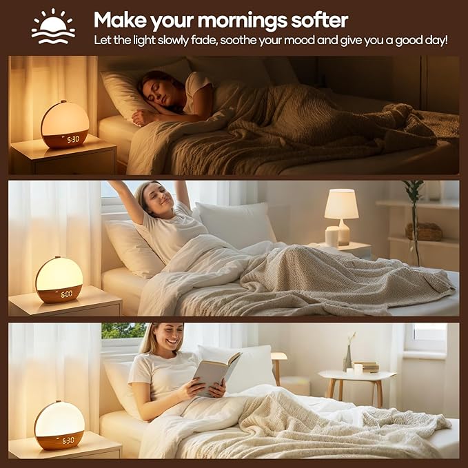 Sunrise Alarm Clock, Sound Machine, Wood Grain Dimmable Night Light