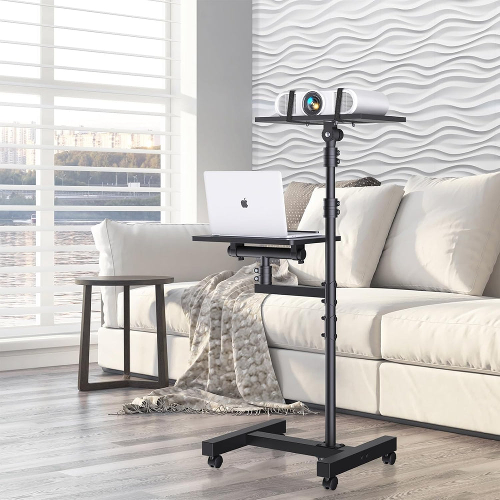 Projector Stand on Wheels, Dual-Tray Tripod Cart 45-64", Holds 20 lbs