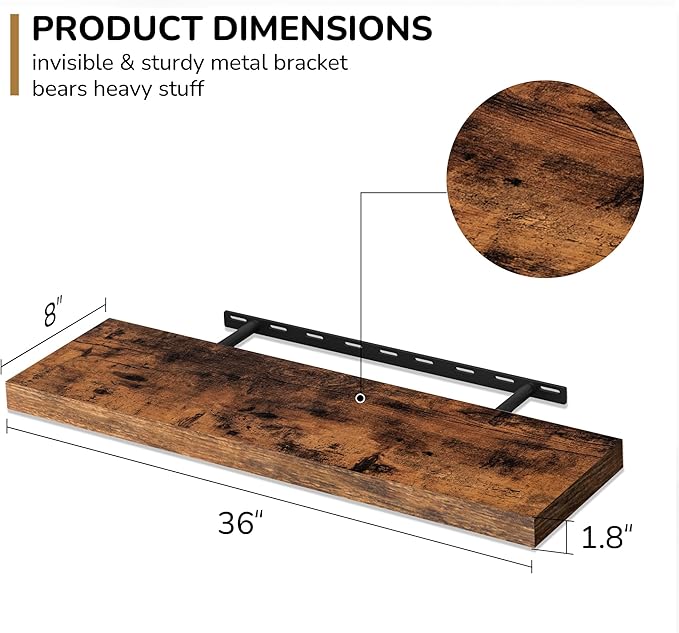 Fun Memories 36 Inch Floating Shelves (2 Pack)