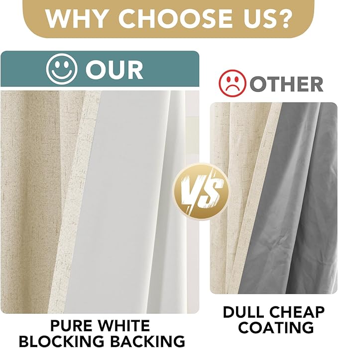H.VERSAILTEX Linen Blackout Curtains Durable Thick Textured Linen Look 100%