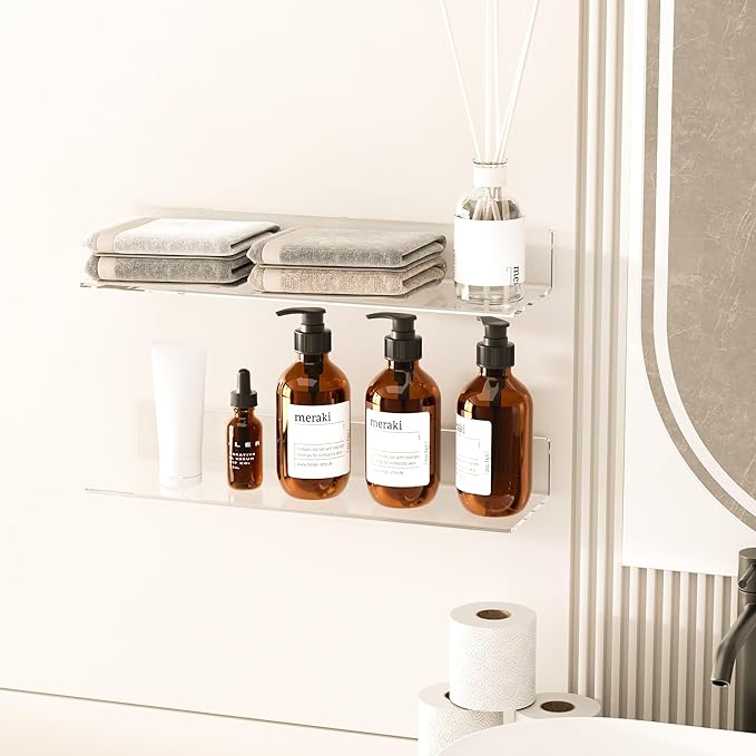 20 Inch Clear Wall Shelves for Wall, Wall Mounted Acrylic Floating Shelf for (2 Pack)