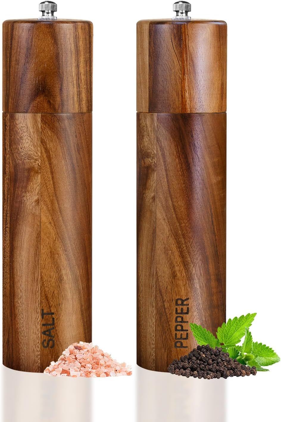 XWXO 2 Pack Acacia Wooden Salt and Pepper Grinder Set 8 Inches Refillable