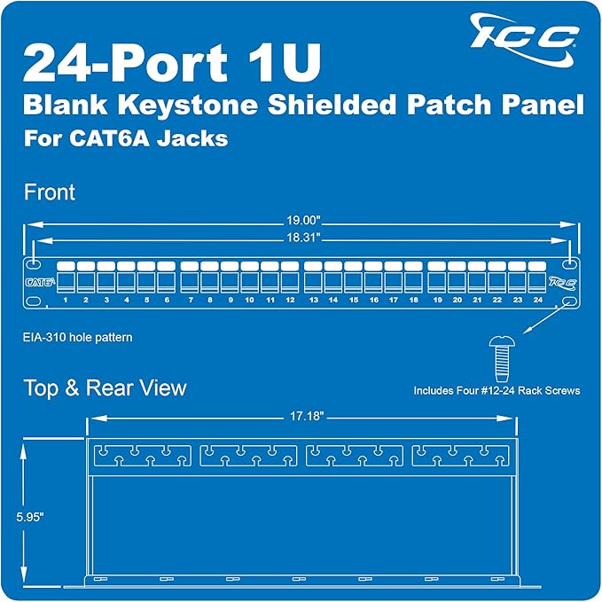 ICC 24-Port Blank Keystone Shielded 1U Patch Panel