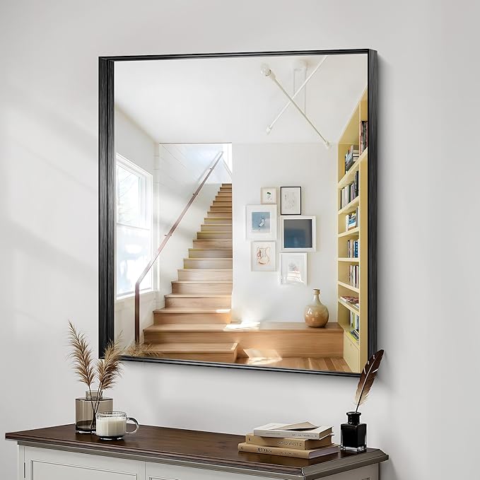 CIRCUMI Black Bathroom Mirror, Brushed Finish, Tempered Glass, Mirror
