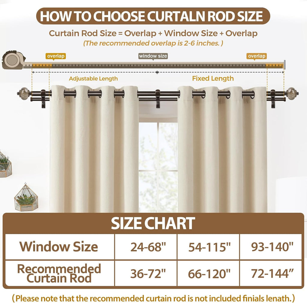 KAMANINA Double Curtain Rods for Windows 72 to 144 Inch, Adjustable, Bronze | Heavy Duty 1 Inch, Adjustable, Long Dual Drapery Rod for Living Room, Bedroom, Easy Install, Decorative Marbled Finials
