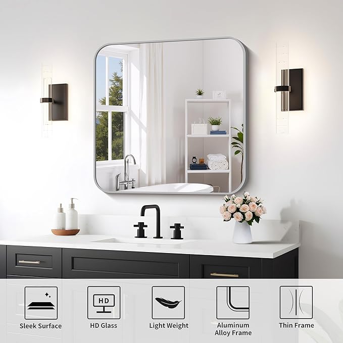 FORBATH 30x30 Inch Silver Bathroom Mirror