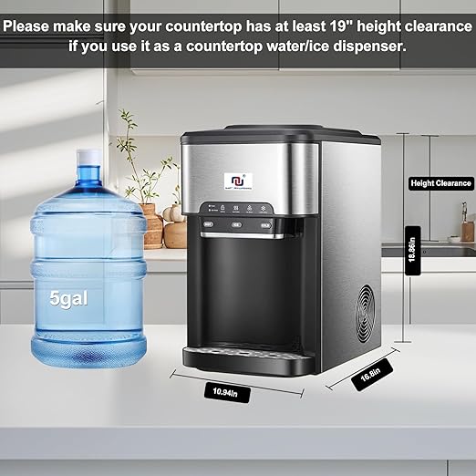 NUNET 3-in-1 Portable Ice Maker Water Dispenser Countertop Built-in Ice Machine