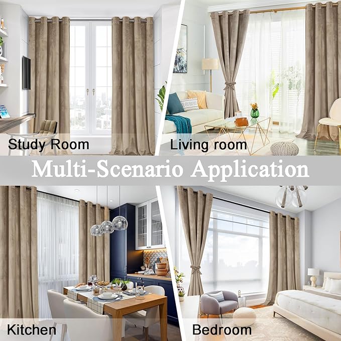 JIUZHEN Taupe Velvet Curtains 96 inches