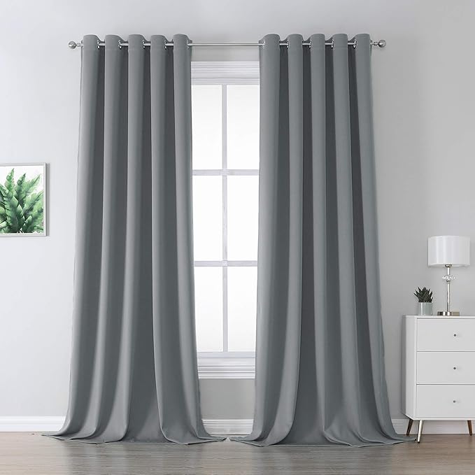 DUALIFE Grey Blackout Curtains for Bedroom 108 inches Long 2 Panels Grommet