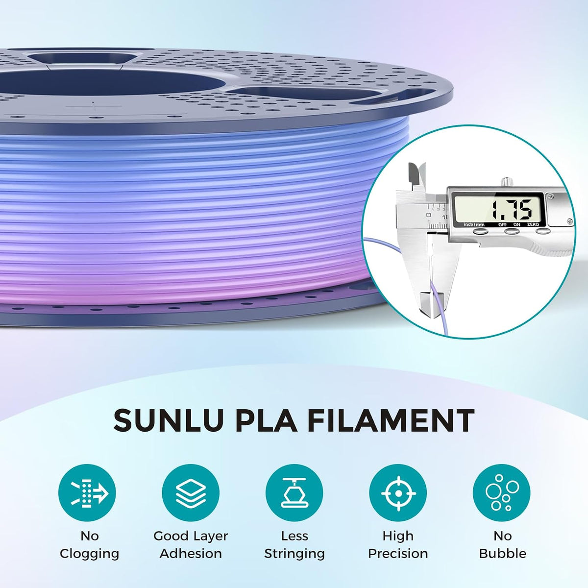 SUNLU Rainbow PLA Filament 1.75mm, 250g Spool Bundle, 3D Printer Filament