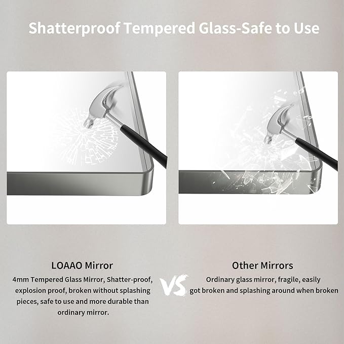 LOAAO 36X36 Inch Brushed Nickel Bathroom Mirror, Rounded Rectangle Silver Metal