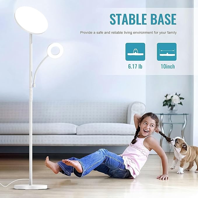marctronic White Floor Lamp, 42W 4000LM Super Bright LED Room Lamp
