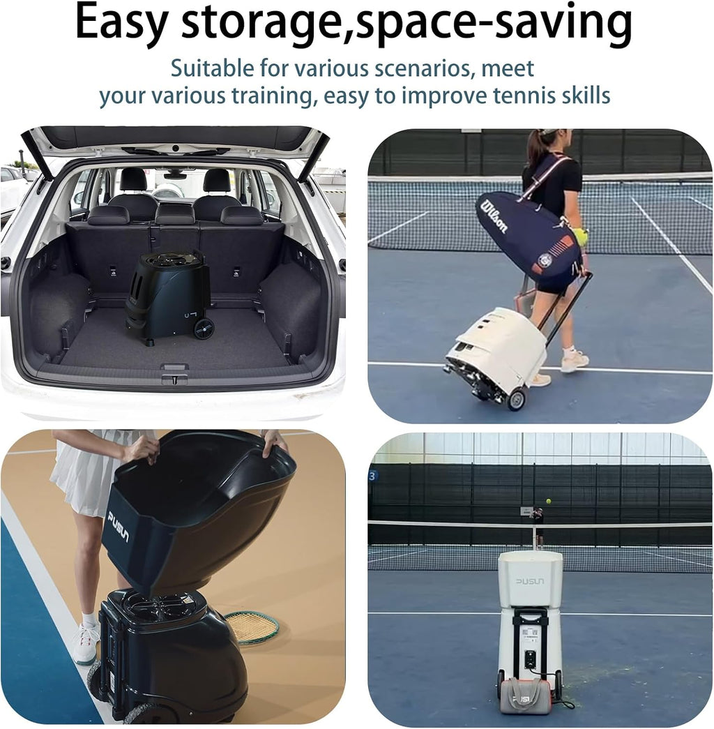 PT-SAMRT-Professional Tennis Ball Machine with App Control - 100+ Ball Capacity - 12 Training Modes - 4-6 Hours Battery Life
