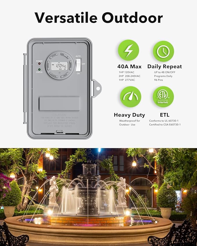 BN-LINK Pool Pump Timer, Outdoor Timer Box, Heavy Duty, 2HP 40A Max, 277 VAC