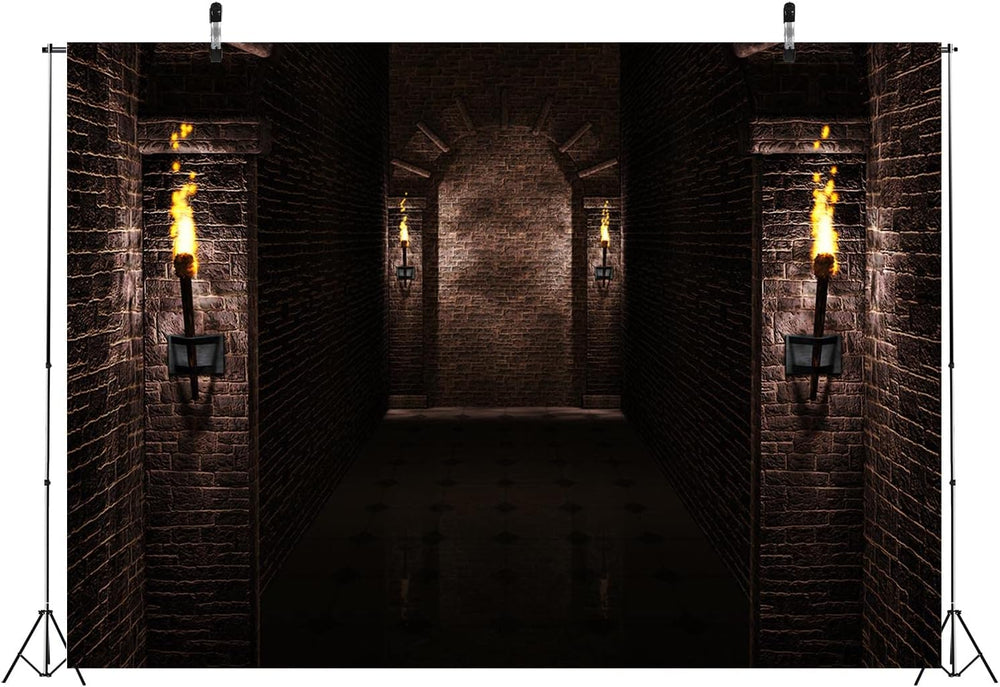 BELECO 12x10ft Fabric Gothic Castle Backdrop Ancient Black Brick Stone Wall A...