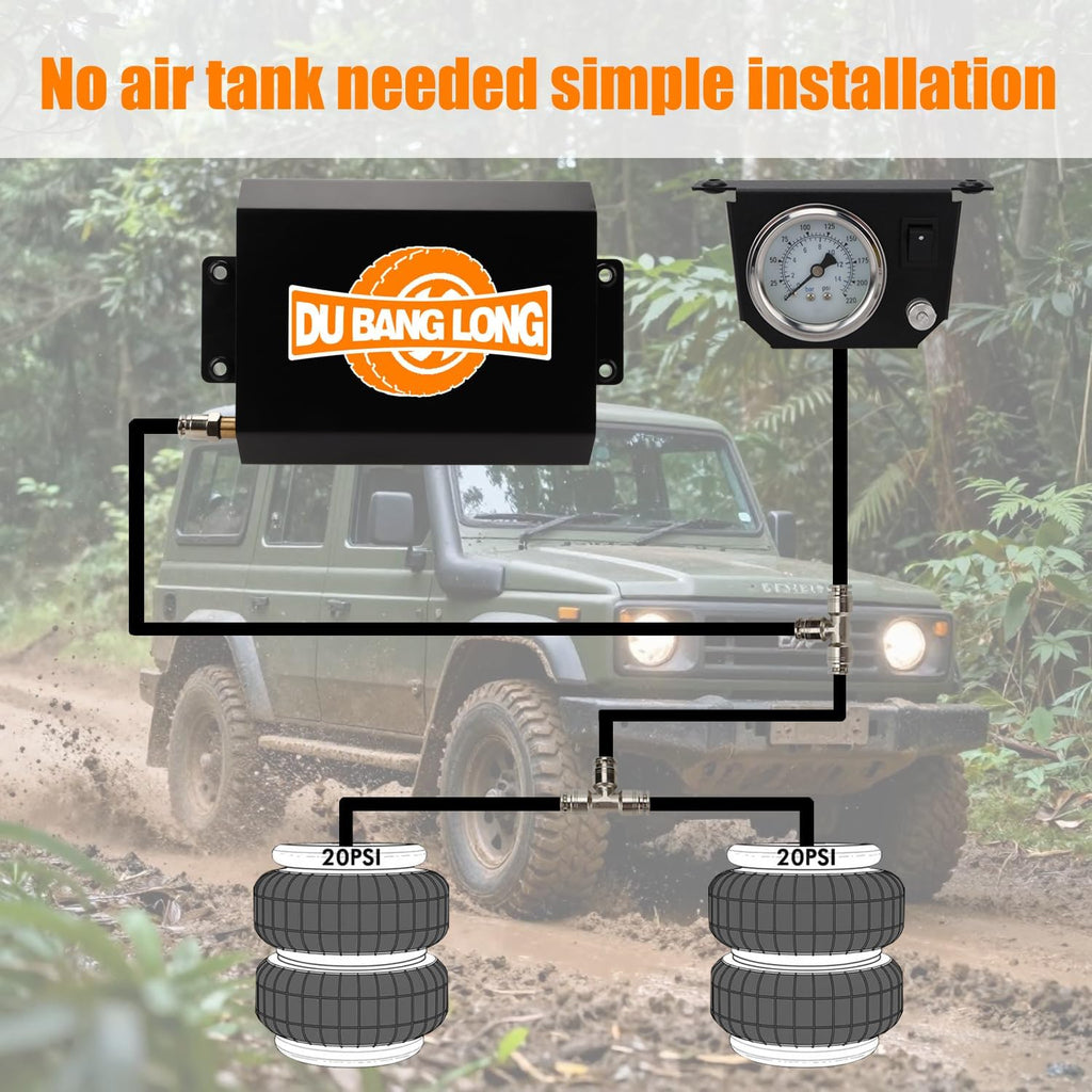 Air Bags Suspension Kit, On Board Air Compressor System with Upgraded Air Ride Compressor, Pressure Gauge, Hardware and Air Hoses, for Truck Air Suspension Control