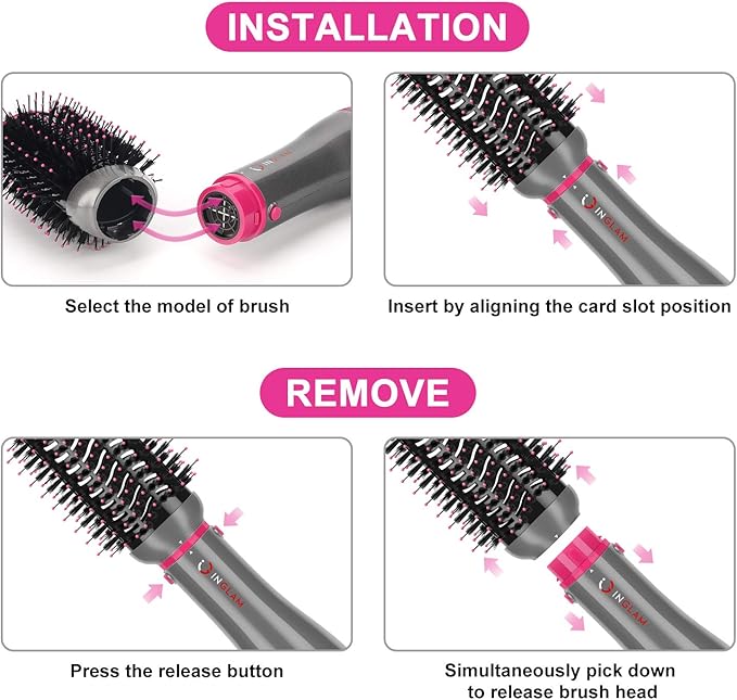 IG INGLAM 4 in 1 Blowout Brush, Negative Ion Detachable Hair Dryer & Styler
