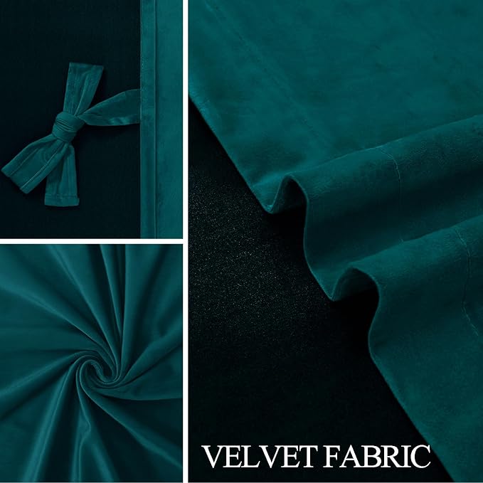 JIUZHEN Teal Velvet Curtains 96 inches Blackout Curtains
