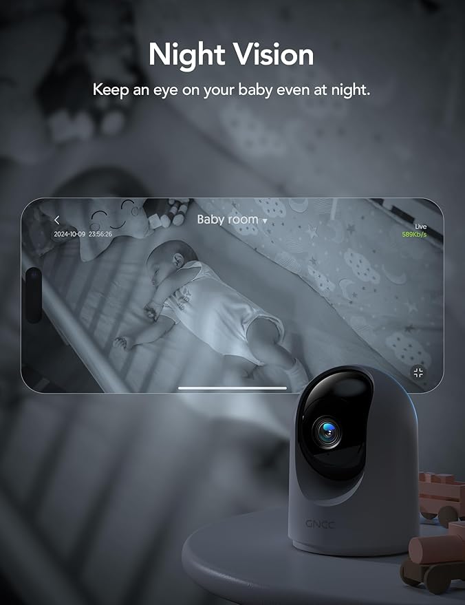 GNCC 2K Cameras for Home Security-Indoor Pan/Tilt Cameras for Baby Monitor/Pet