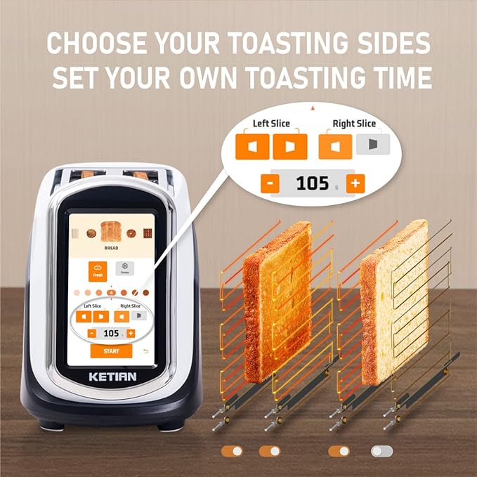 2 Slice Touchscreen Toaster, 2 Wide Slots, Smart Bread Toaster