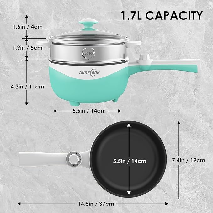 Audecook Hot Pot Electric, 1.7L Mini Electric Skillet Portable Nonstick Sauté